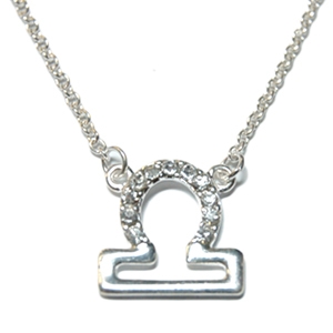 LIBRA 18" Zodiac Necklace offered in Goldtone or Silvertone with CZ Accents and lobster claw clasp
