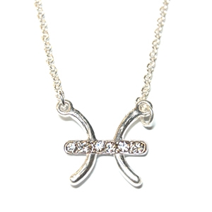 PISCES 18"  Zodiac Necklace offered in Goldtone or Silvertone with CZ Accents and lobster claw clasp